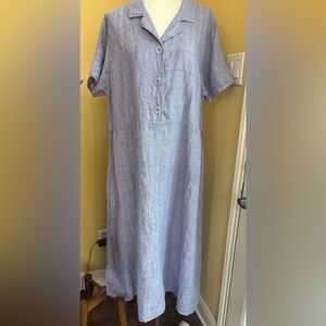 Flax Linen button up dress. Large